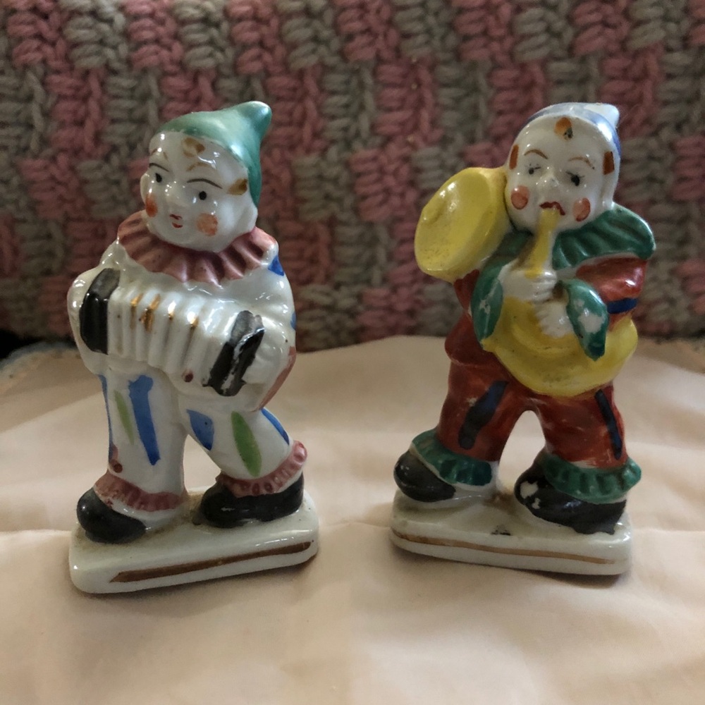 Hand-Painted Porcelain Clown Figurines - Multi-Color